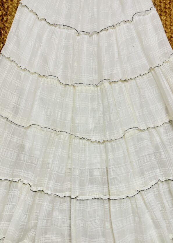 white cotton tiered flared maxi skirt for women