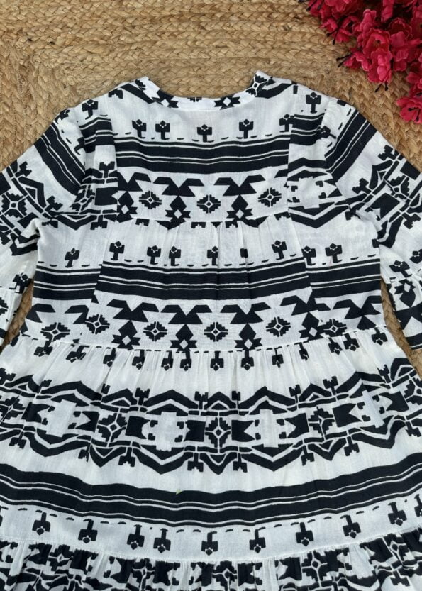 Black and offwhite aztec print flared dress for women