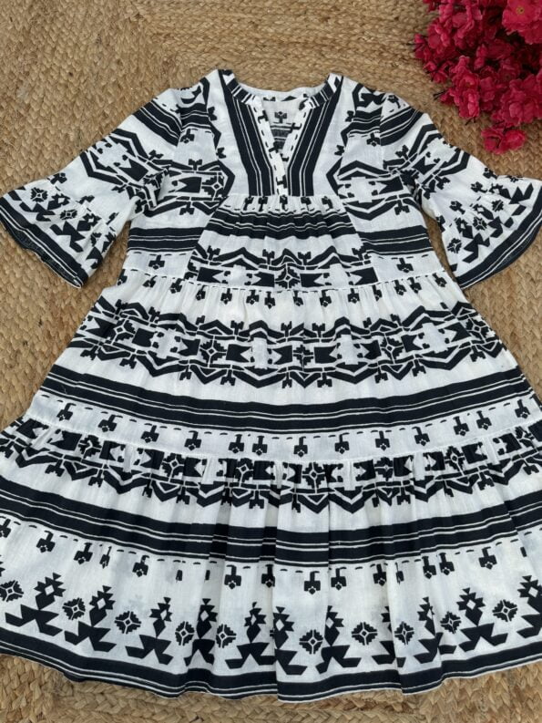 Black and offwhite aztec print flared dress for women